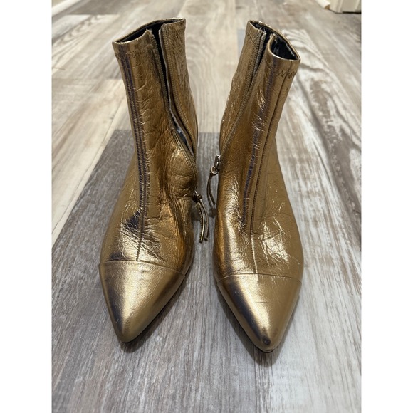 Rebecca Minkoff Shoes - Rebecca Minkoff‎ Gold Metallic Pointed Toe Kitten Heel Ankle Boots Size 6.5